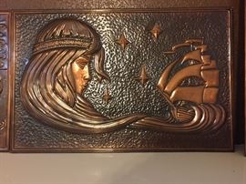 Art Deco Copper Repousse Hammered Wall Plaques
