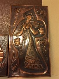 Art Deco Copper Repousse Hammered Wall Plaques