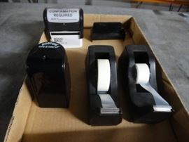Lot of 2 tape holders, stamp, pencil sharpener.