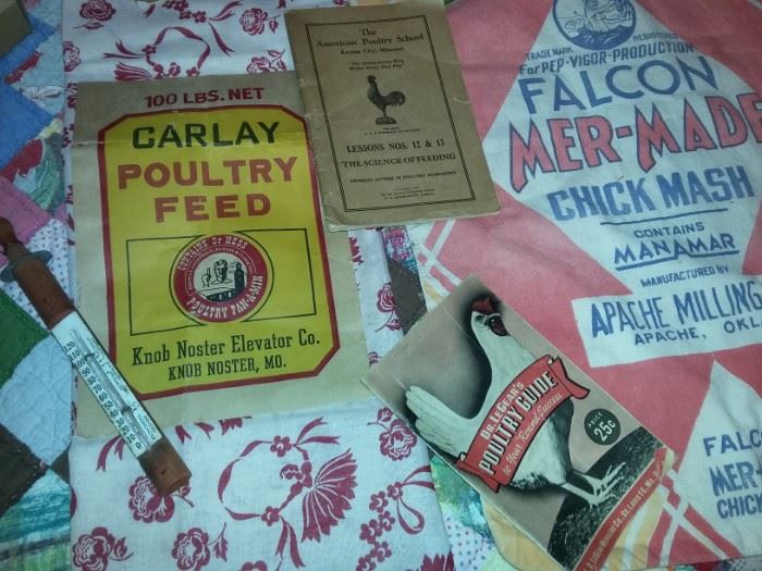 Feed Sack Fabric with original Carlay Poultry Feed label from Knob Noster Elevator Co.