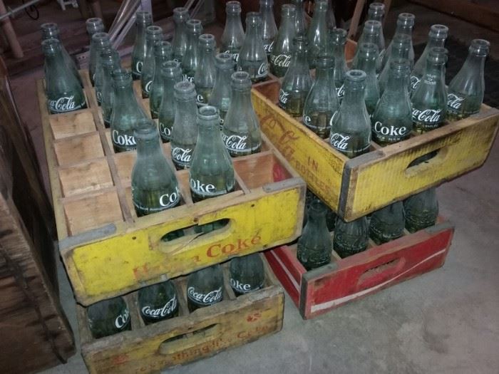 Coca-Cola bottles & wood carriers