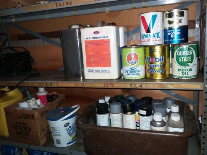 paints, oil cans, chemicals for shop & home