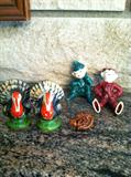 Vintage collectibles ...Small turkey figurines...say Japan...and two little imps/pixies...Great condition