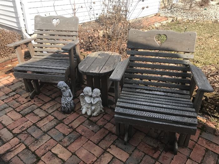 Solid Wood Outdoor Chairs w/ Side Table~