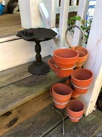 flower pots, stand, birdbath