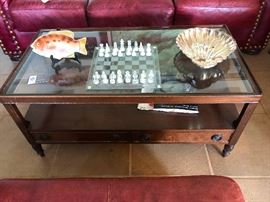 glass top 2 tier coffee table