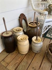 Five, count 'em, FIVE butter churns! Crocks! Butter churning is making a comeback, people