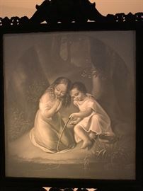 Antique KPM Lithophane w/ cast iron Light Stand	