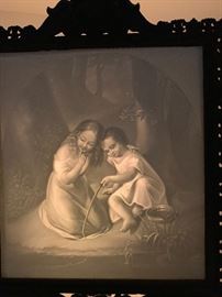 Antique KPM Lithophane w/ cast iron Light Stand	