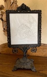 Antique KPM Lithophane w/ cast iron Light Stand	
