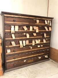 Antique Original Early 1900's McCOURT APOTHECARY LABEL CABINET w Label Rolls 