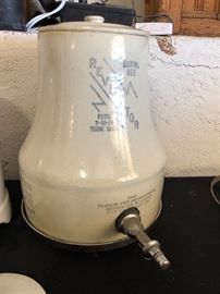 Antique early 1900’s revigator radium ore water cooler crock rare scarce stand 13” high Excellent no chips or cracks 