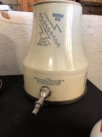 Antique early 1900’s revigator radium ore water cooler crock rare scarce stand 13” high some chips 