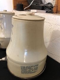 Antique early 1900’s revigator radium ore water cooler crock rare scarce stand 13” high some chips 