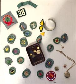 rare vintage girl scout patches, locket,bracelet and pins