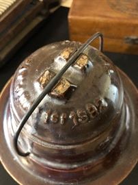 THE WEIR CROCK ANTIQUE BROWN/ CREAM SHOULDER JUG WITH METAL CLOSURE