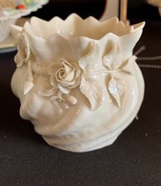 Belleek Flowered Flower Pot 