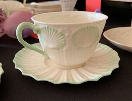Belleek New Shell Cup w. Saucer Green BLACK mark	 