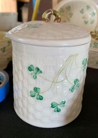 Belleek Shamrock Basketweave  Covered Jar	 
