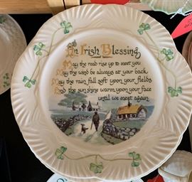 Belleek Irish Blessing SHAMROCK Harp Plate	 