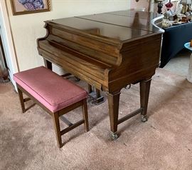 J&C Fischer Baby Grand  Ampico Player Piano	 39x60x67in	HxWxD