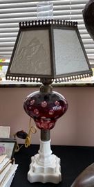 6-Panel KPM Lithophane Shade Fenton Lamp	 