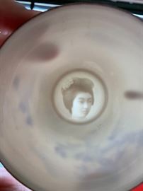 JAPAN lithophane CUP SAUCER GEISHA