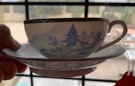 JAPAN lithophane CUP SAUCER GEISHA