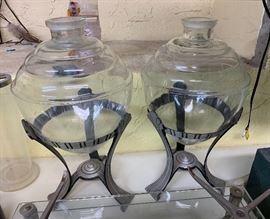 2 Antiques Apothecary Show Globe w/ Stands PAIR	 