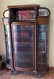 Antique Curved Glass Oak Griffith Display China Cabinet	74x55x20in	HxWxD