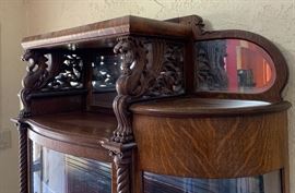 Antique Curved Glass Oak Griffith Display China Cabinet	74x55x20in	HxWxD