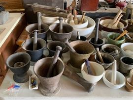 Many, Many antique mortar & pestles 