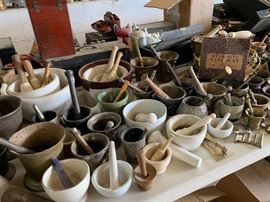 Many, Many antique mortar & pestles 
