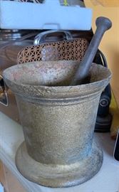 Antique Cast Iron Assay Mortar and pestle GOLD	