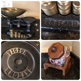 Vintage Victor Scale, England,  Oak Candy/Cookie Jar & stand.