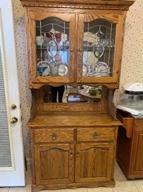 Oak hutch with stained glass $150