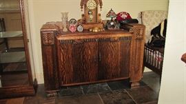 Antique Tiger Oak Bar Cabinet