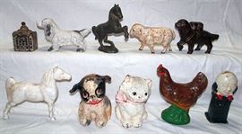 Cast Iron Banks Incl. Animals, Building, Humpty Dumpty, Chicken, Horse, Sheep, Dogs, Cat
