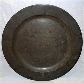 Rare 16 1/2" Early Pewter Platter By William Woods c.1698-1713