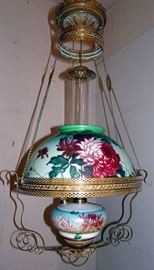 Hand Painted Brass Frame Hanging Lamp