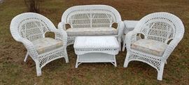 Wicker Patio Set With Settee, Chairs, Coffee & End Tables