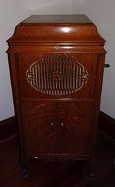 Oak Brunswick Floor Model Record Player & Old Records