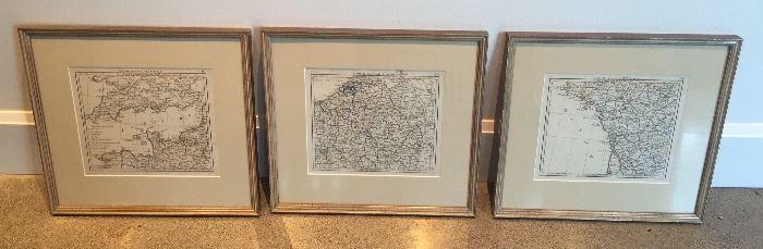 Antique hand-colored engraved maps of portions France, early 1800s (each is 13" x 14")