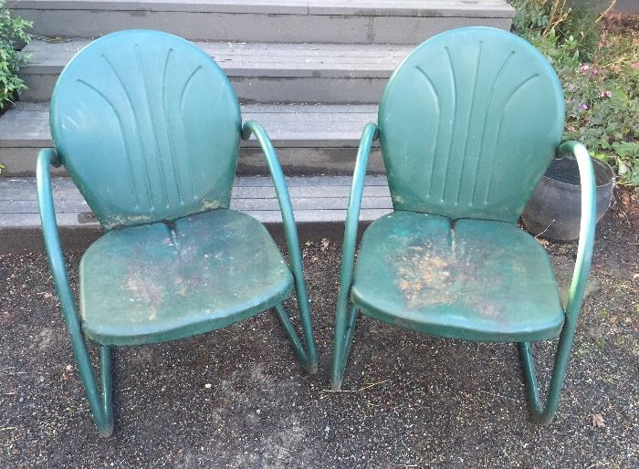 Pair of metal lawn chairs
