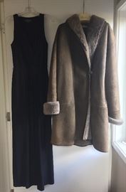 Ralph Lauren long black evening dress (size 4), Alixandre/Calvin Klein genuine shearling coat