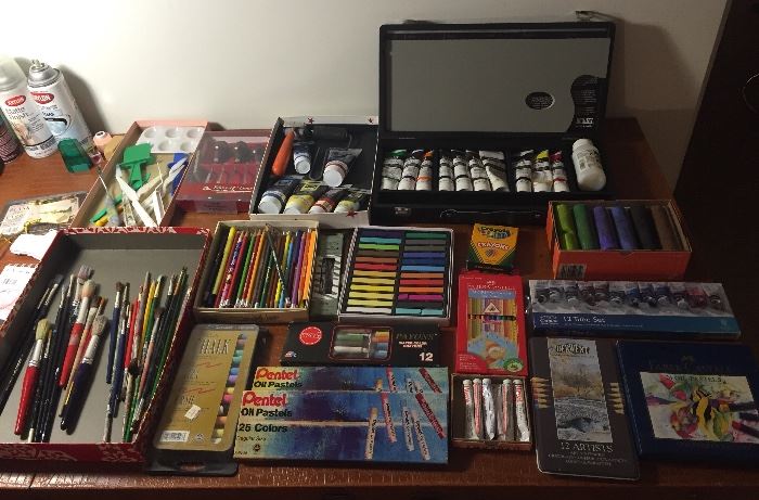 Art supplies: Paints, brushes, pastels, colored pencils, block printing ink, carving tools & more