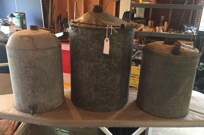 Vintage galvanized jugs - center one is from Great Northern Railway