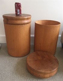 Pair of bentwood storage stools with heavy butcher block lids - sturdy enough to sit on! (12" across, 18.5" tall with lid on)