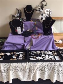 Necklaces, earrings and bracelets.