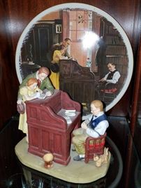 Norman Rockwell plate with matching sculpture